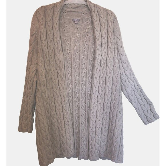 J JILL L Cable Knit Open Front Duster Tunic Sweater Over-Top Waterfall Cardigan - Picture 1 of 6